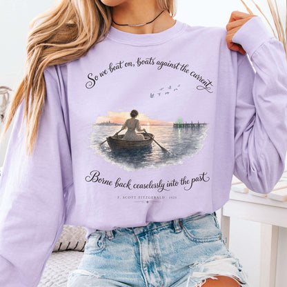 Long-sleeve Orchid / S So We Beat On The Great Gatsby Fitzgerald Literary Long Sleeve The Mystic Eden