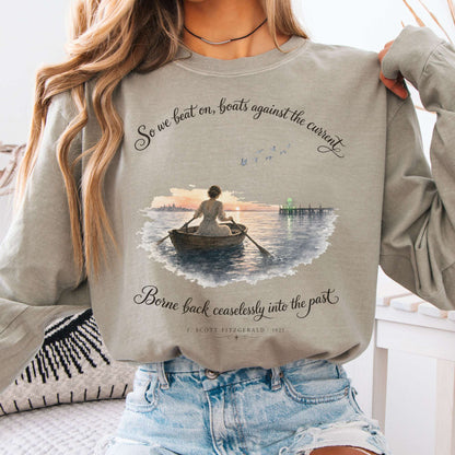 Long-sleeve Sandstone / S So We Beat On The Great Gatsby Fitzgerald Literary Long Sleeve The Mystic Eden