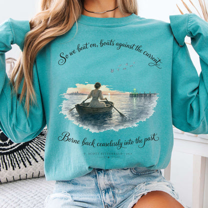 Long-sleeve Seafoam / S So We Beat On The Great Gatsby Fitzgerald Literary Long Sleeve The Mystic Eden