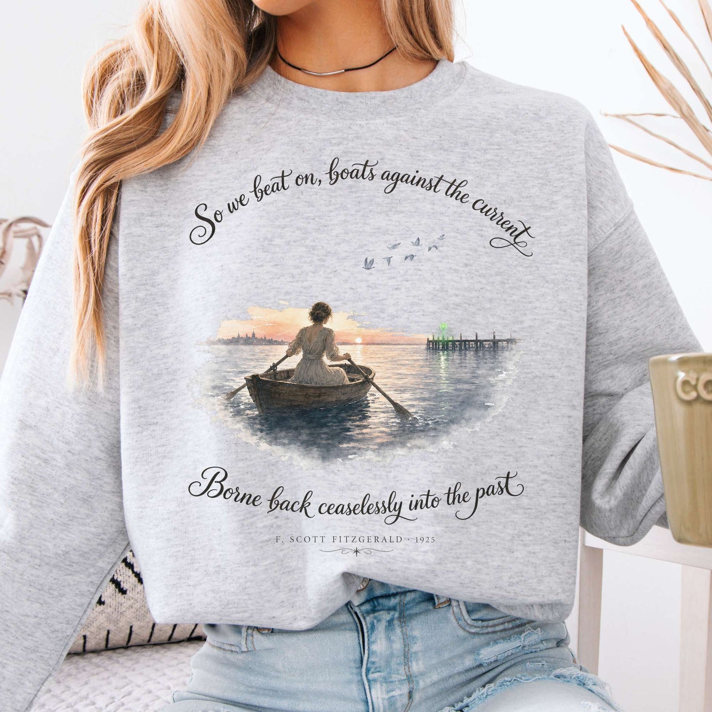 Sweatshirt Ash / S So We Beat On The Great Gatsby Fitzgerald Literary Crewneck Sweatshirt The Mystic Eden