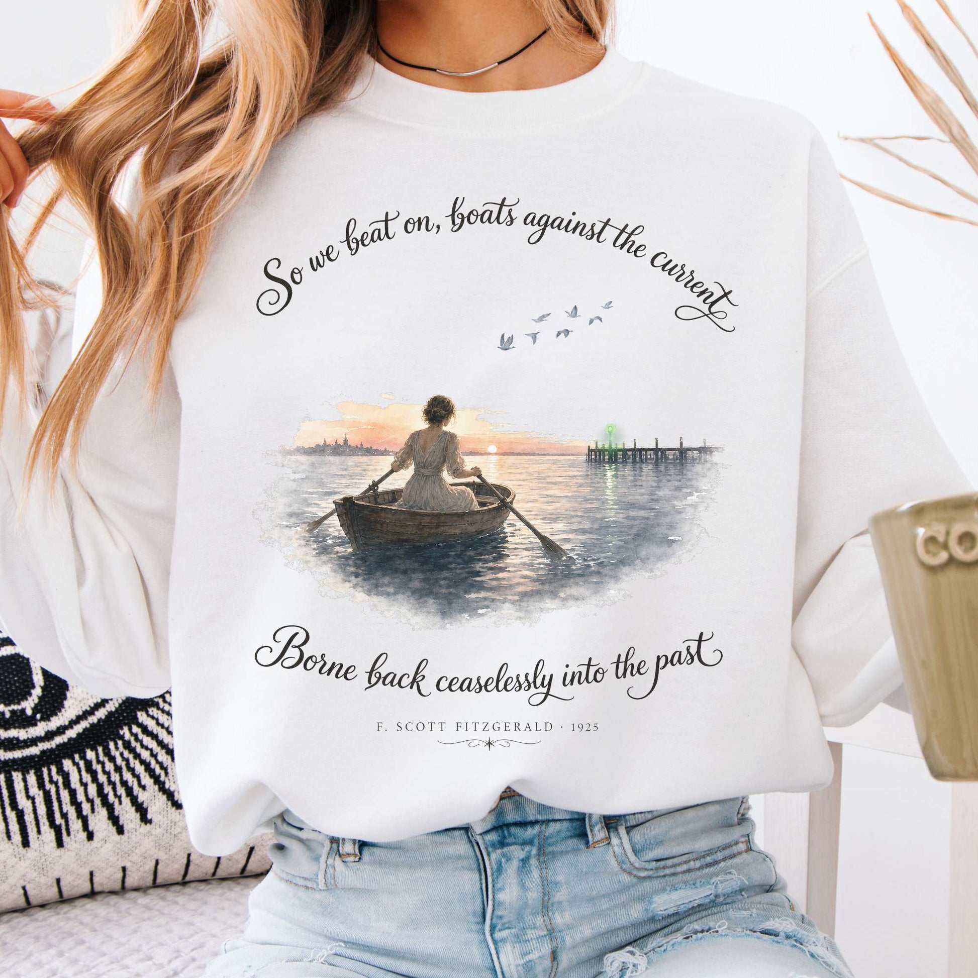 Sweatshirt White / S So We Beat On The Great Gatsby Fitzgerald Literary Crewneck Sweatshirt The Mystic Eden