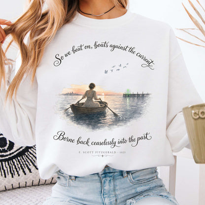 Sweatshirt White / S So We Beat On The Great Gatsby Fitzgerald Literary Crewneck Sweatshirt The Mystic Eden