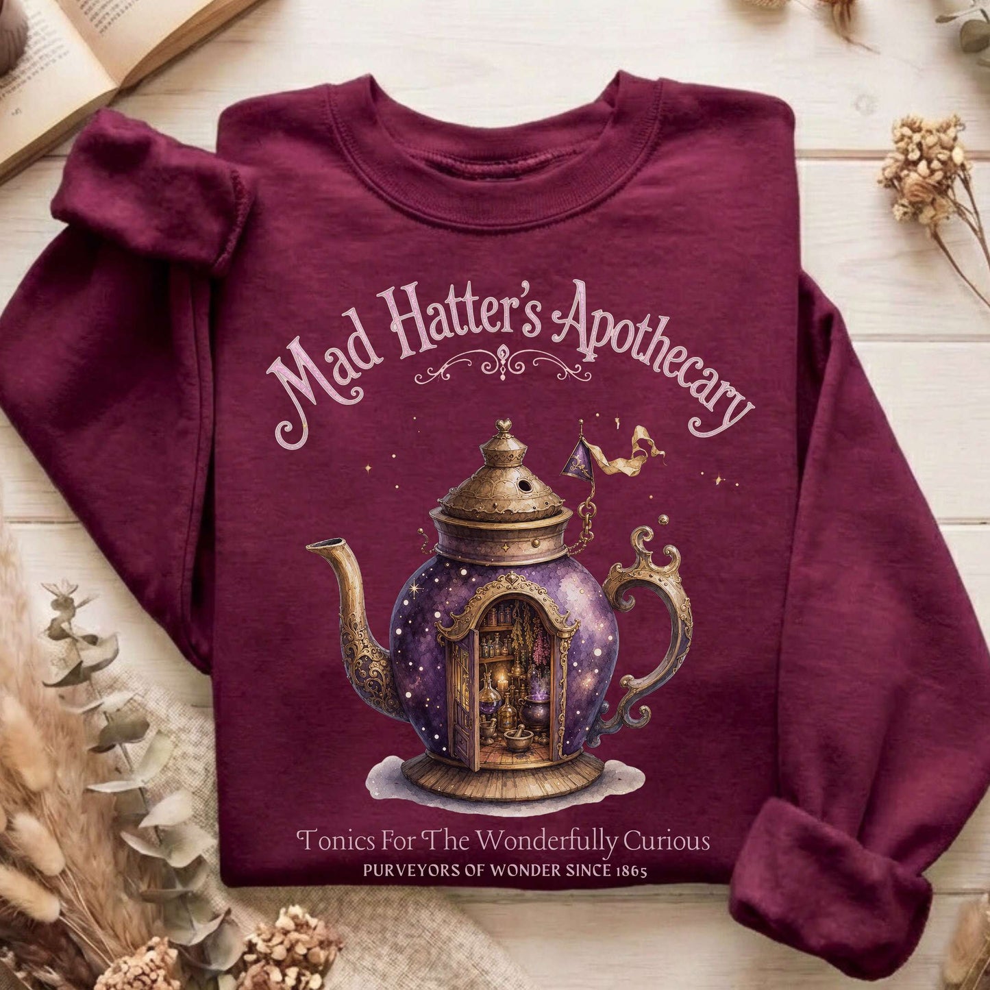 Mad Hatter's Apothecary Lewis Carroll Literary Sweatshirt