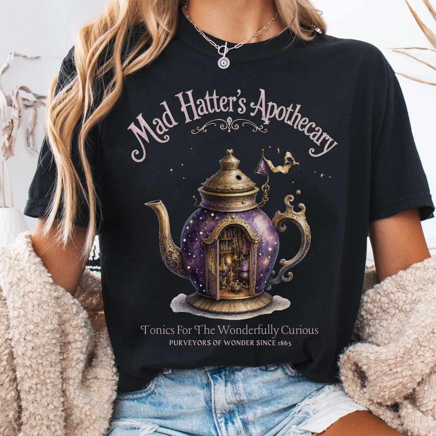 T-Shirt Black / S Mad Hatter's Apothecary Lewis Carroll Literary T-Shirt The Mystic Eden
