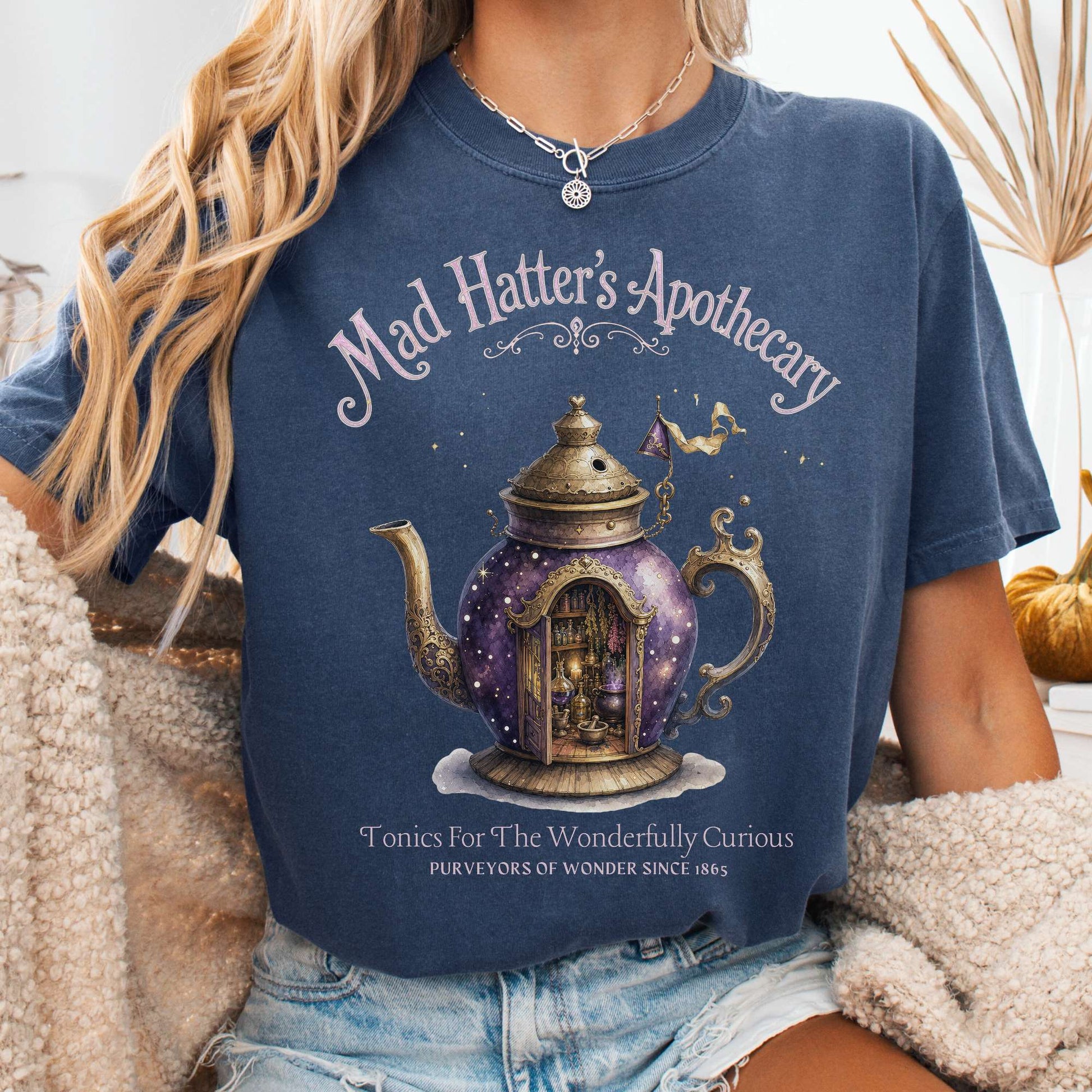 T-Shirt Denim / S Mad Hatter's Apothecary Lewis Carroll Literary T-Shirt The Mystic Eden