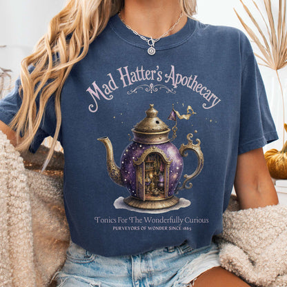 T-Shirt Denim / S Mad Hatter's Apothecary Lewis Carroll Literary T-Shirt The Mystic Eden