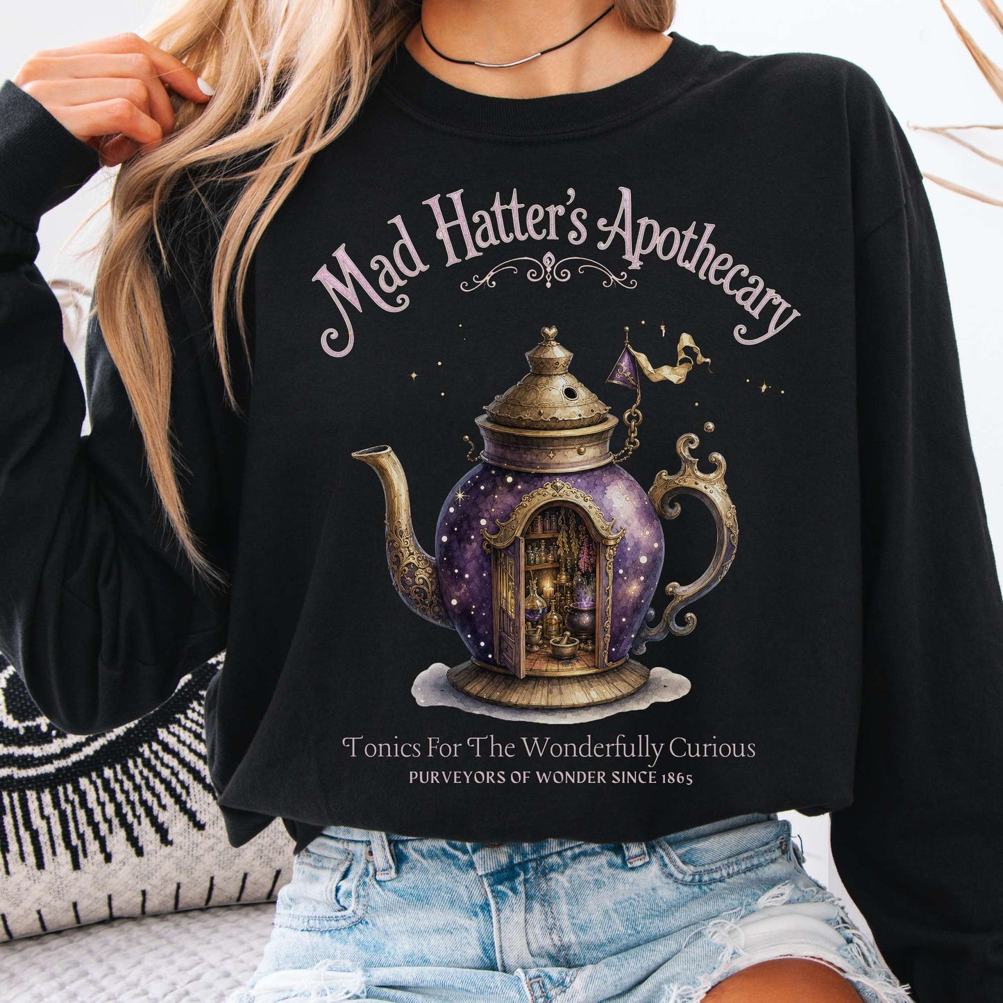Long-sleeve Black / S Mad Hatter's Apothecary Lewis Carroll Literary Long Sleeve The Mystic Eden