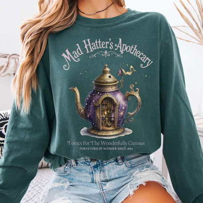 Long-sleeve Blue Spruce / S Mad Hatter's Apothecary Lewis Carroll Literary Long Sleeve The Mystic Eden
