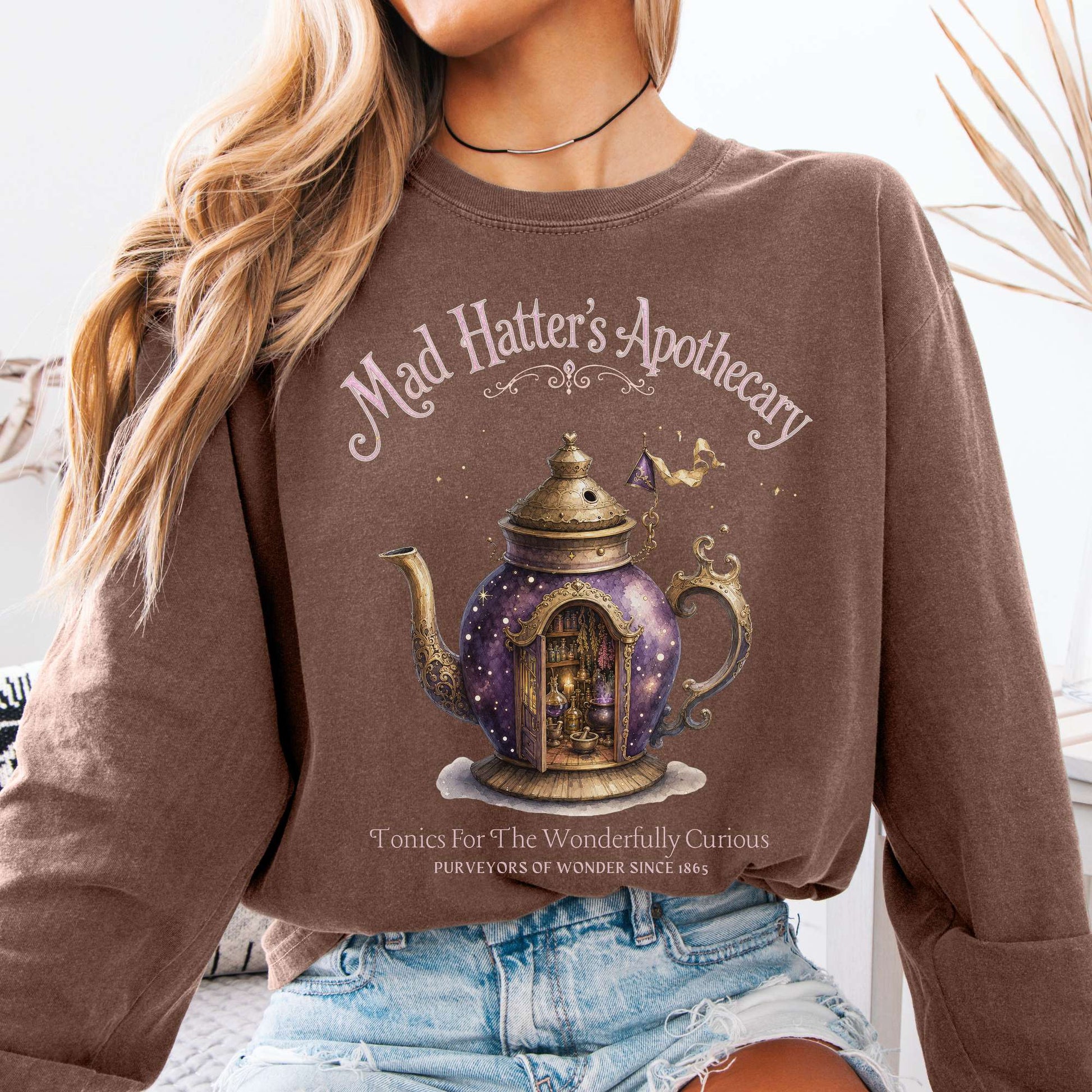 Long-sleeve Espresso / S Mad Hatter's Apothecary Lewis Carroll Literary Long Sleeve The Mystic Eden