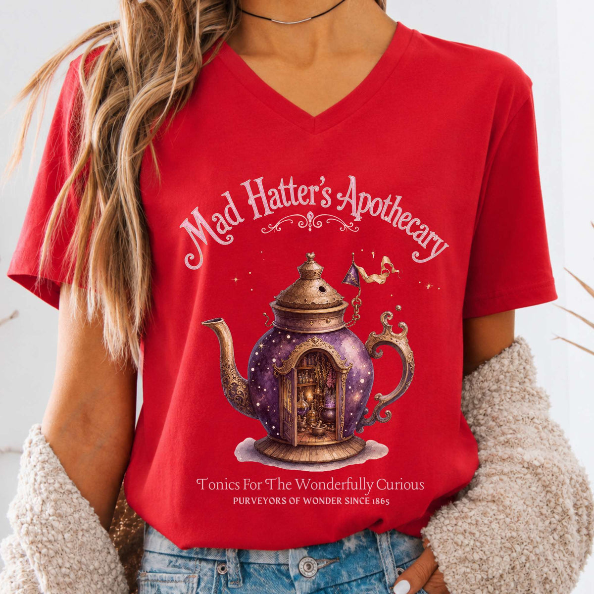 Mad Hatter's Apothecary Lewis Carroll Literary V-Neck