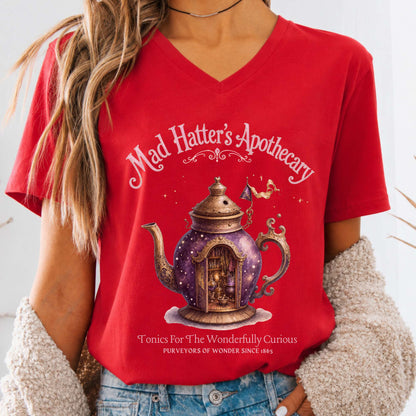 Mad Hatter's Apothecary Lewis Carroll Literary V-Neck