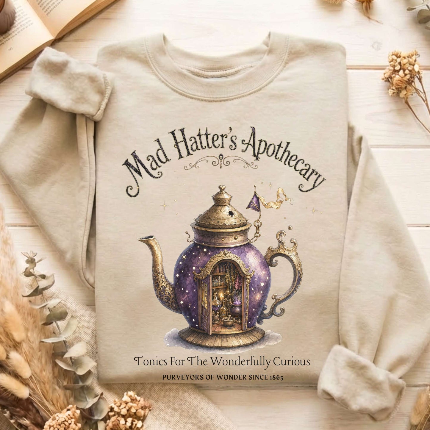 Mad Hatter's Apothecary Lewis Carroll Literary Sweatshirt