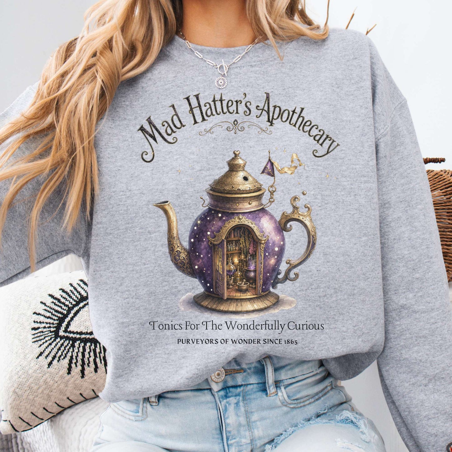 Mad Hatter's Apothecary Lewis Carroll Literary Sweatshirt