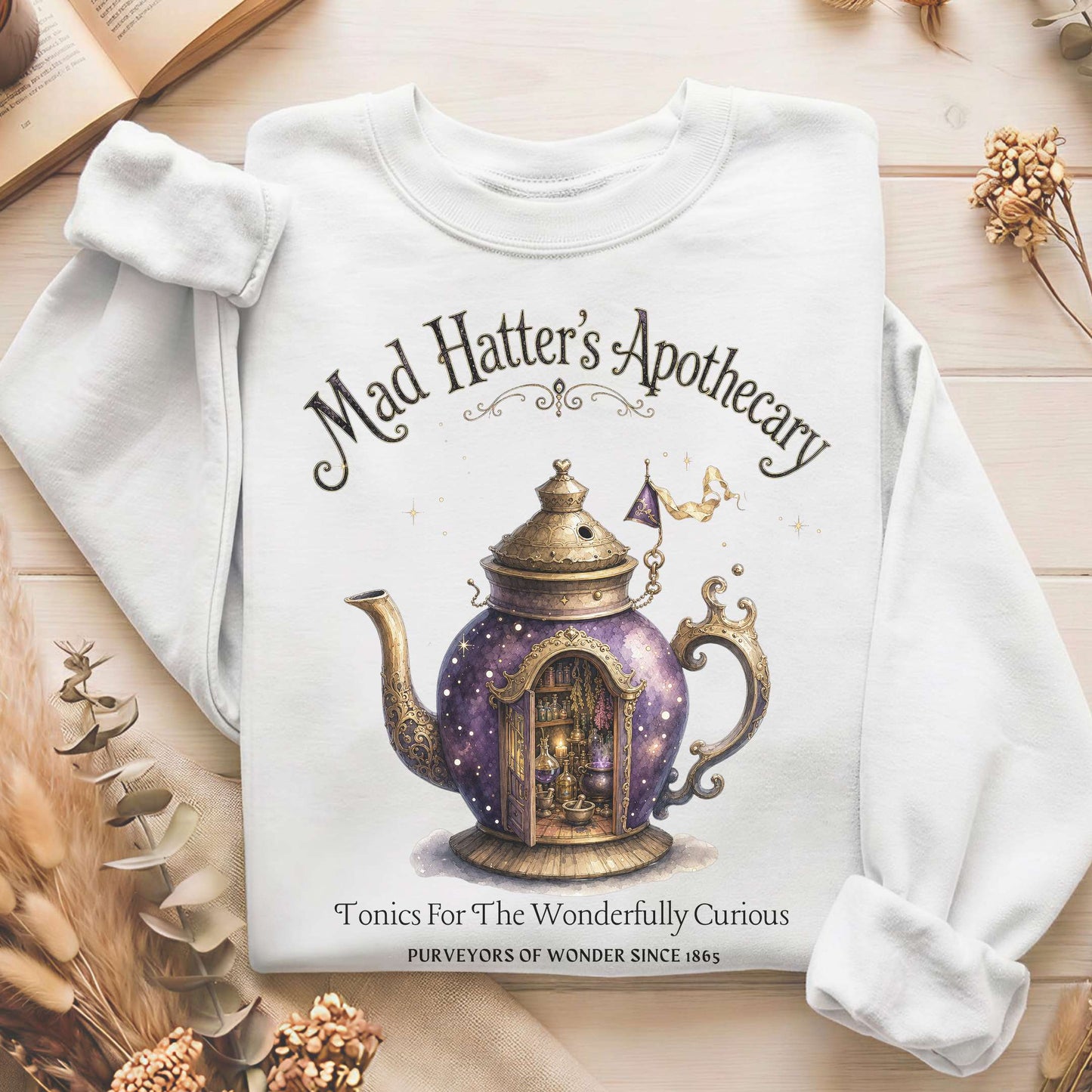 Mad Hatter's Apothecary Lewis Carroll Literary Sweatshirt