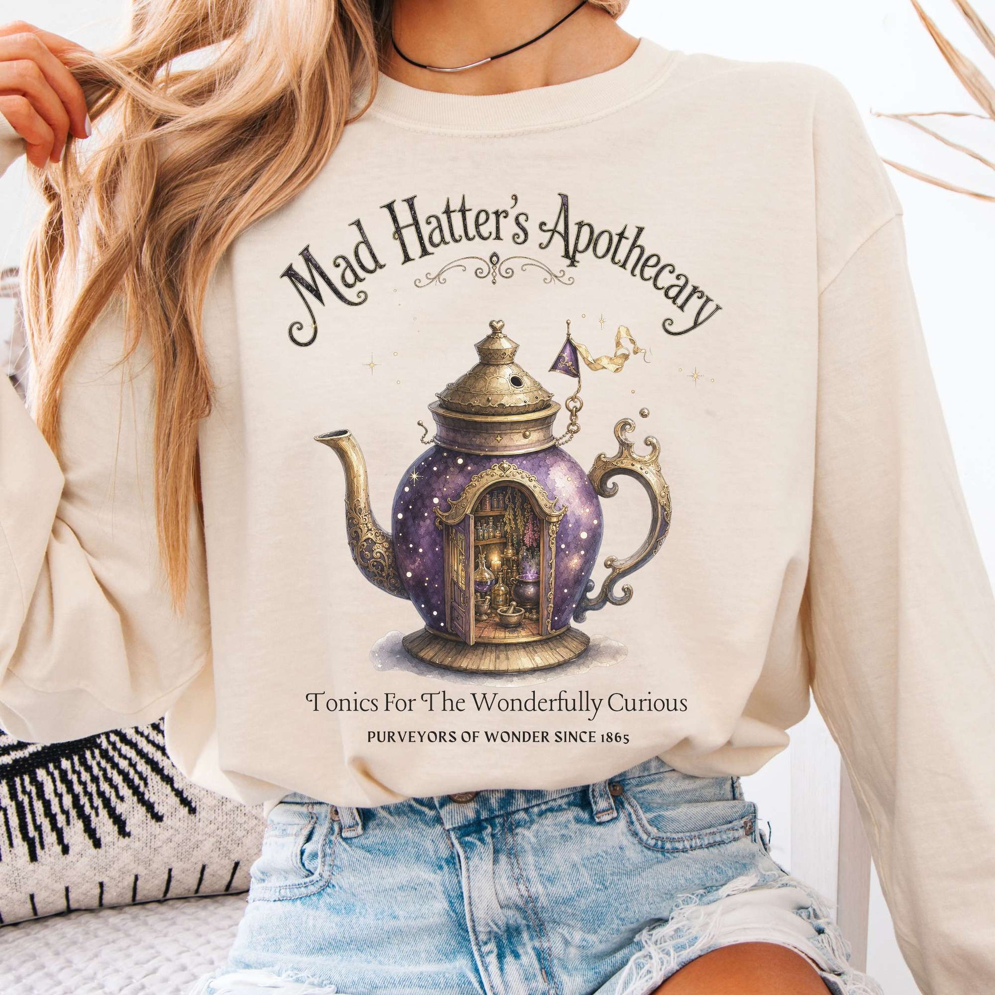 Long-sleeve Ivory / S Mad Hatter's Apothecary Lewis Carroll Literary Long Sleeve The Mystic Eden