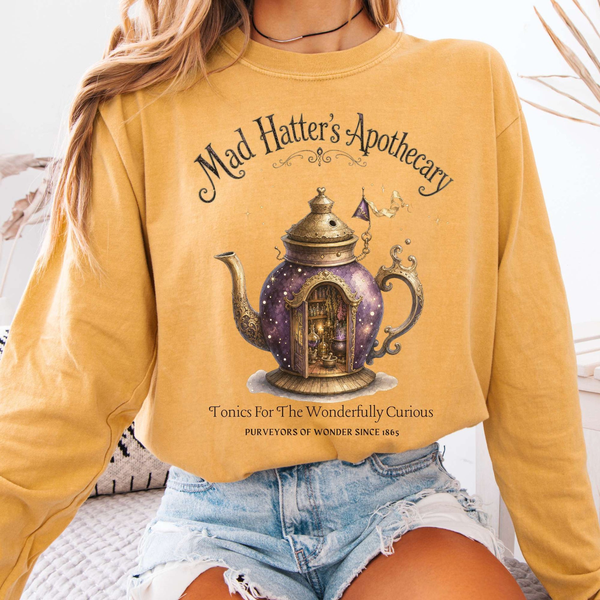Long-sleeve Mustard / S Mad Hatter's Apothecary Lewis Carroll Literary Long Sleeve The Mystic Eden