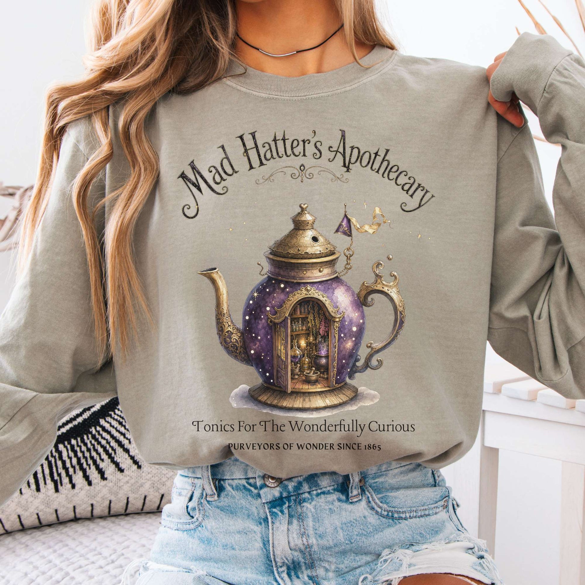 Long-sleeve Sandstone / S Mad Hatter's Apothecary Lewis Carroll Literary Long Sleeve The Mystic Eden