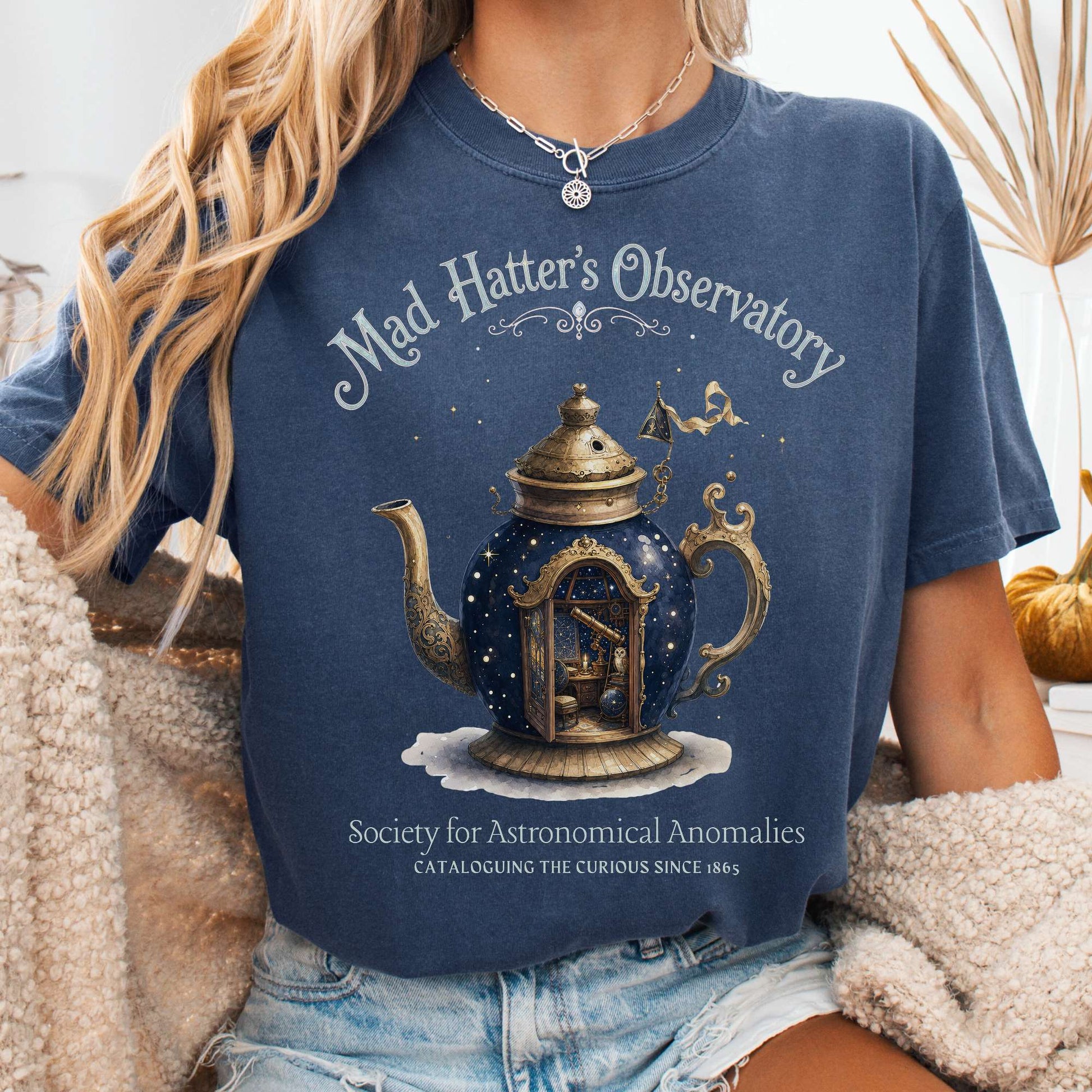 T-Shirt Denim / S Mad Hatter's Observatory Lewis Carroll Literary T-Shirt The Mystic Eden