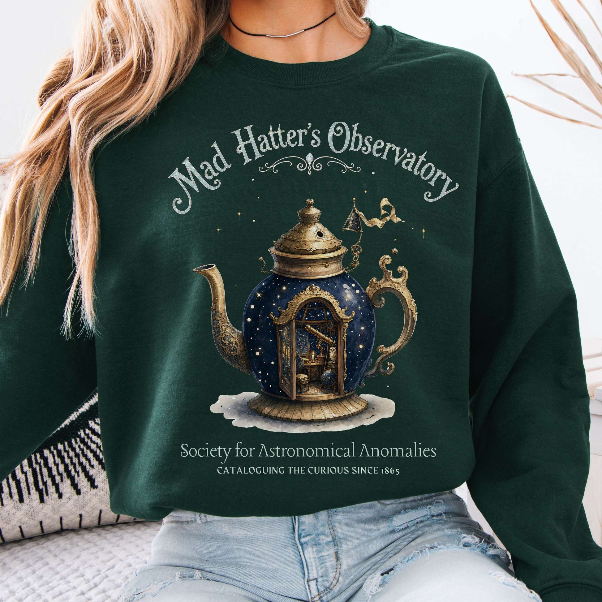 Sweatshirt Forest Green / S Mad Hatter's Observatory Lewis Carroll Literary Crewneck Sweatshirt The Mystic Eden