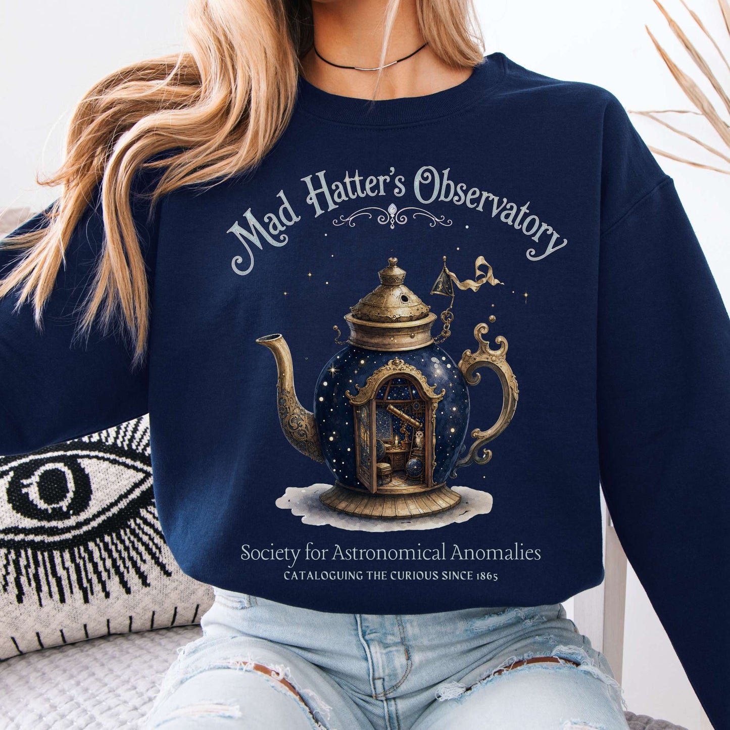 Sweatshirt Navy / S Mad Hatter's Observatory Lewis Carroll Literary Crewneck Sweatshirt The Mystic Eden