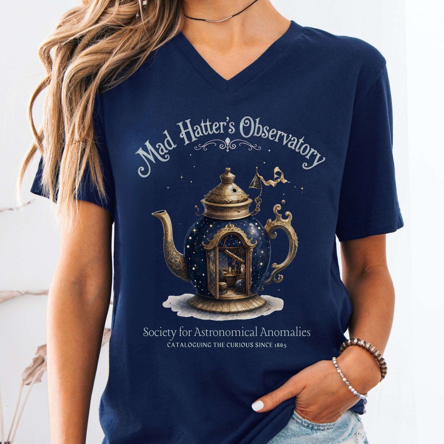 V-neck Navy / S Mad Hatter's Observatory Lewis Carroll Literary V-Neck The Mystic Eden