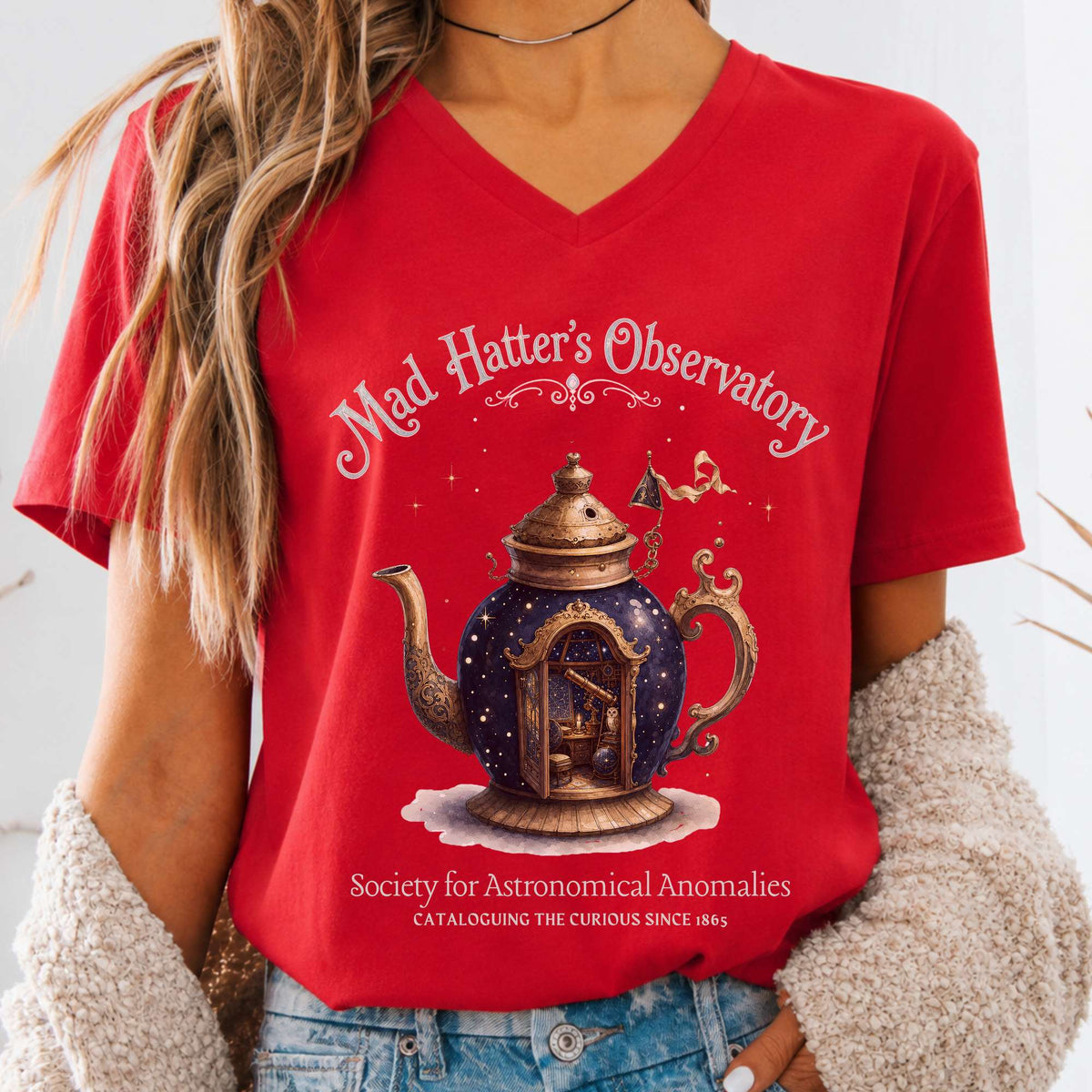 Mad Hatter's Observatory Lewis Carroll Literary V-Neck