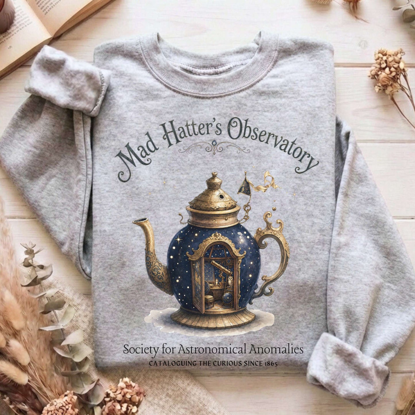 Mad Hatter's Observatory Lewis Carroll Literary Sweatshirt