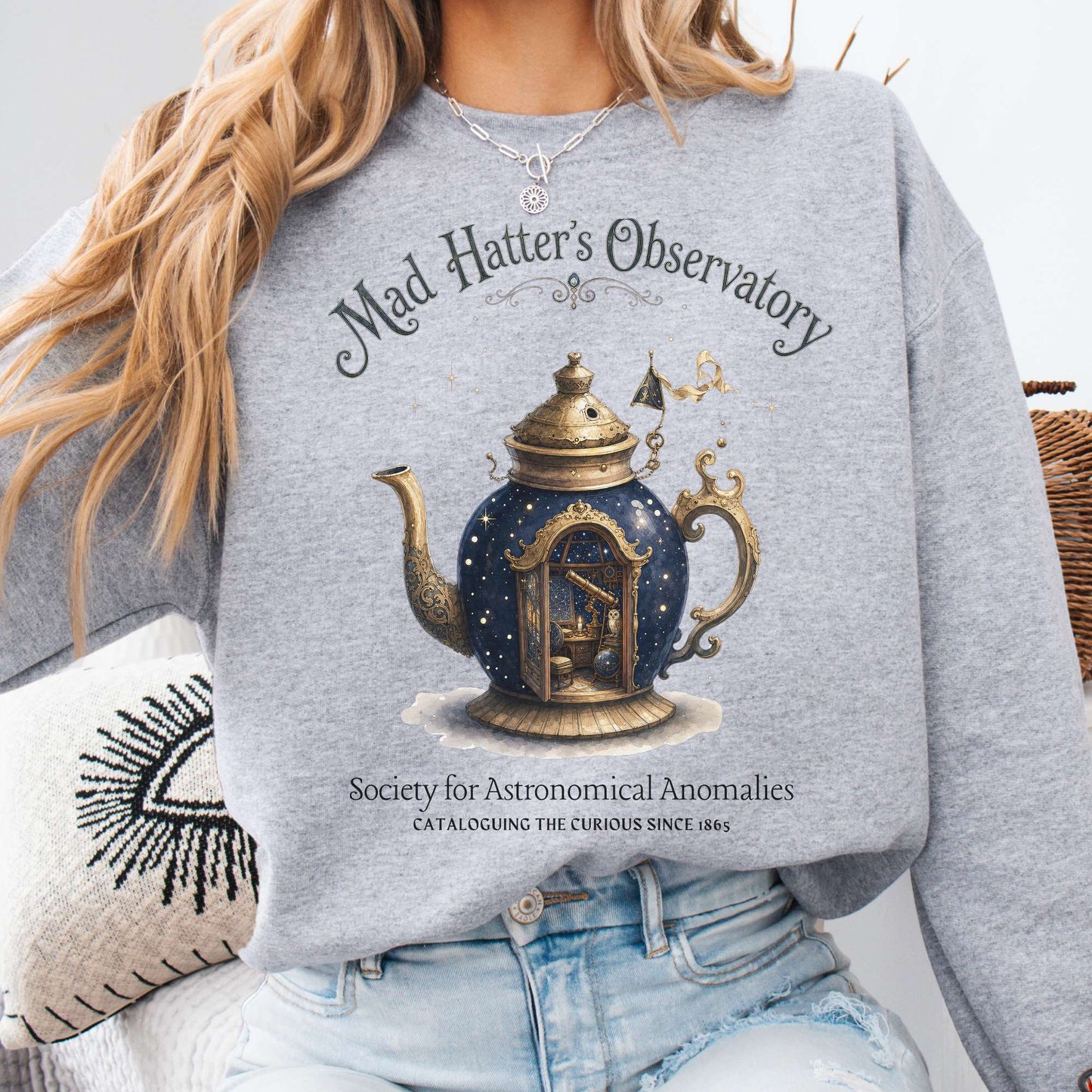 Mad Hatter's Observatory Lewis Carroll Literary Sweatshirt