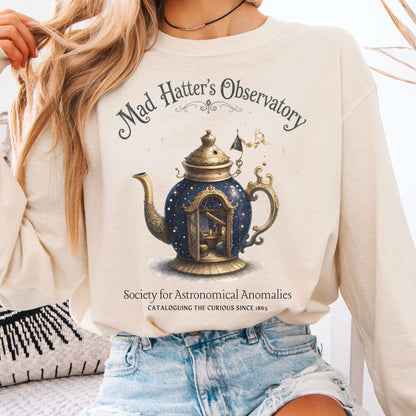 Long-sleeve Ivory / S Mad Hatter's Observatory Lewis Carroll Literary Long Sleeve The Mystic Eden