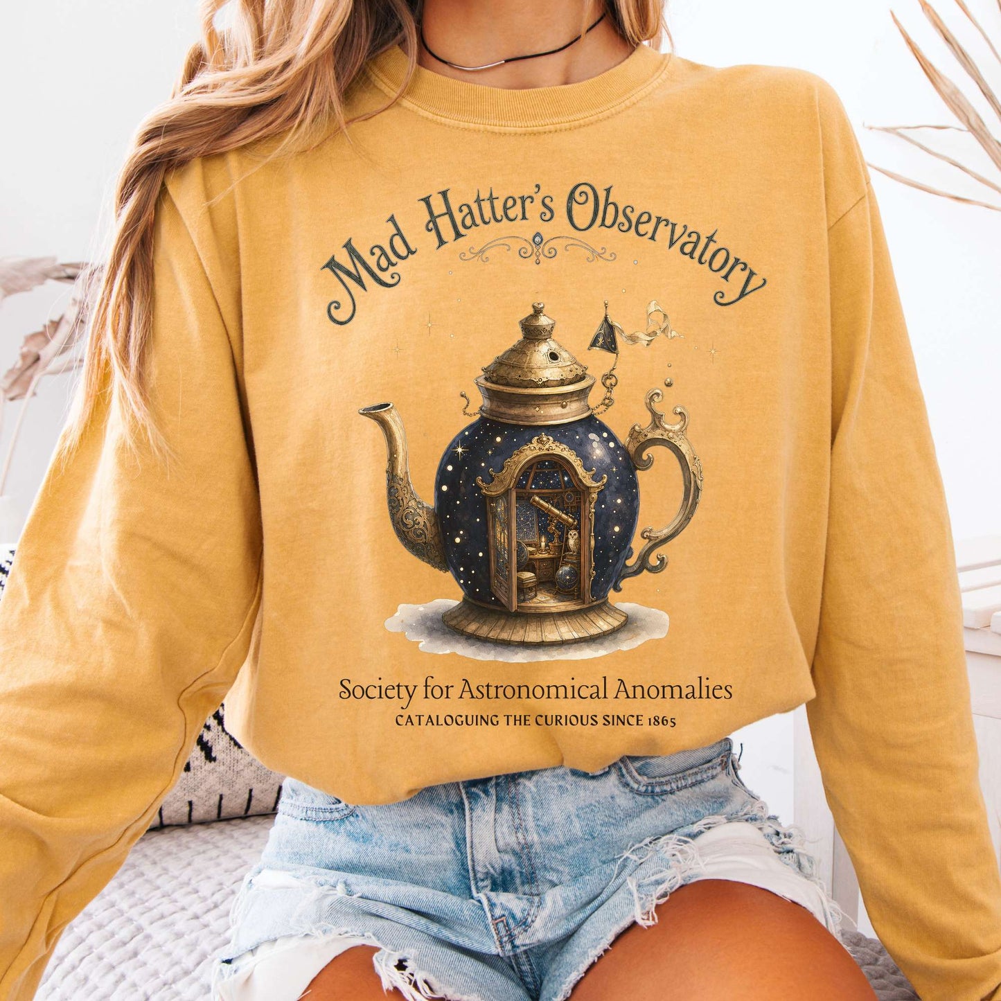 Long-sleeve Mustard / S Mad Hatter's Observatory Lewis Carroll Literary Long Sleeve The Mystic Eden