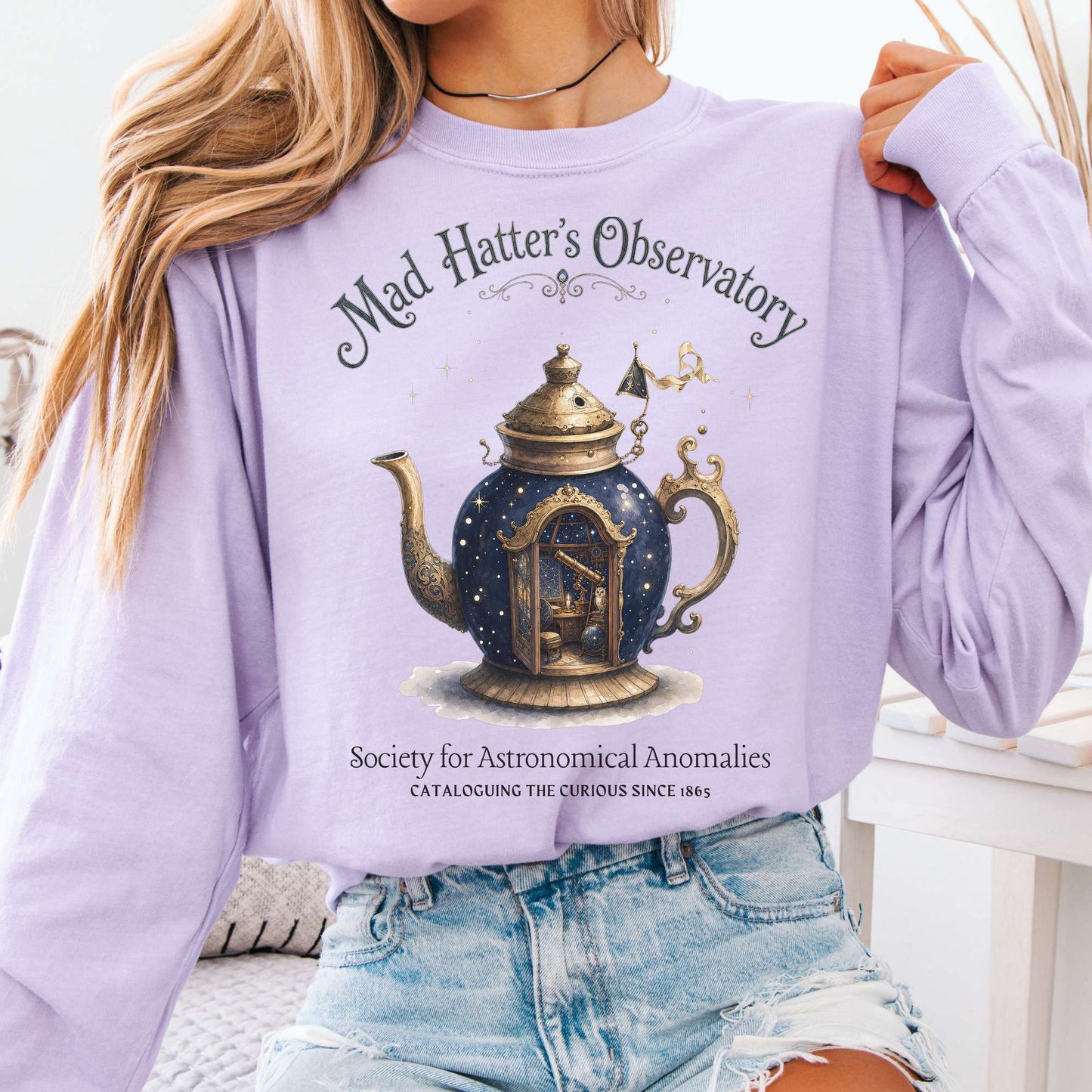 Long-sleeve Orchid / S Mad Hatter's Observatory Lewis Carroll Literary Long Sleeve The Mystic Eden