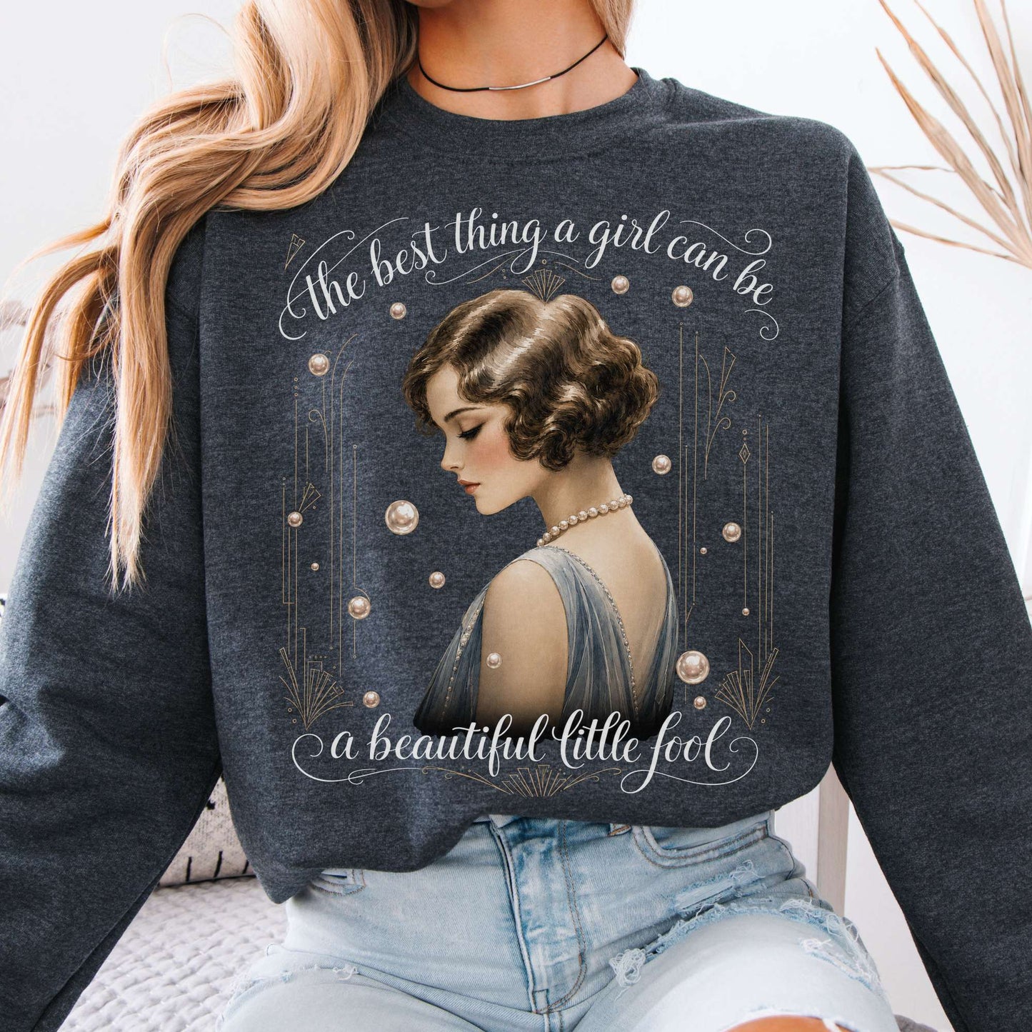 Sweatshirt Dark Heather / S A Beautiful Little Fool The Great Gatsby Literary Crewneck Sweatshirt The Mystic Eden