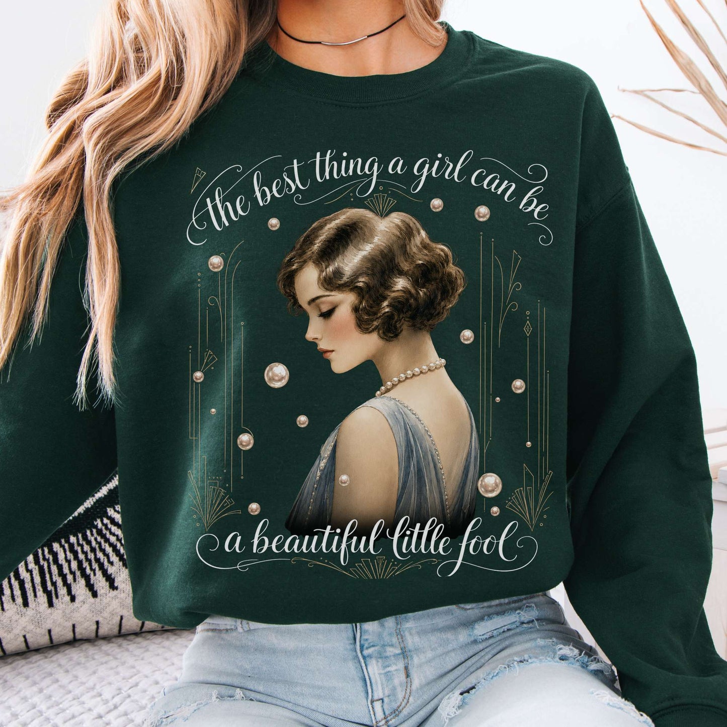 Sweatshirt Forest Green / S A Beautiful Little Fool The Great Gatsby Literary Crewneck Sweatshirt The Mystic Eden