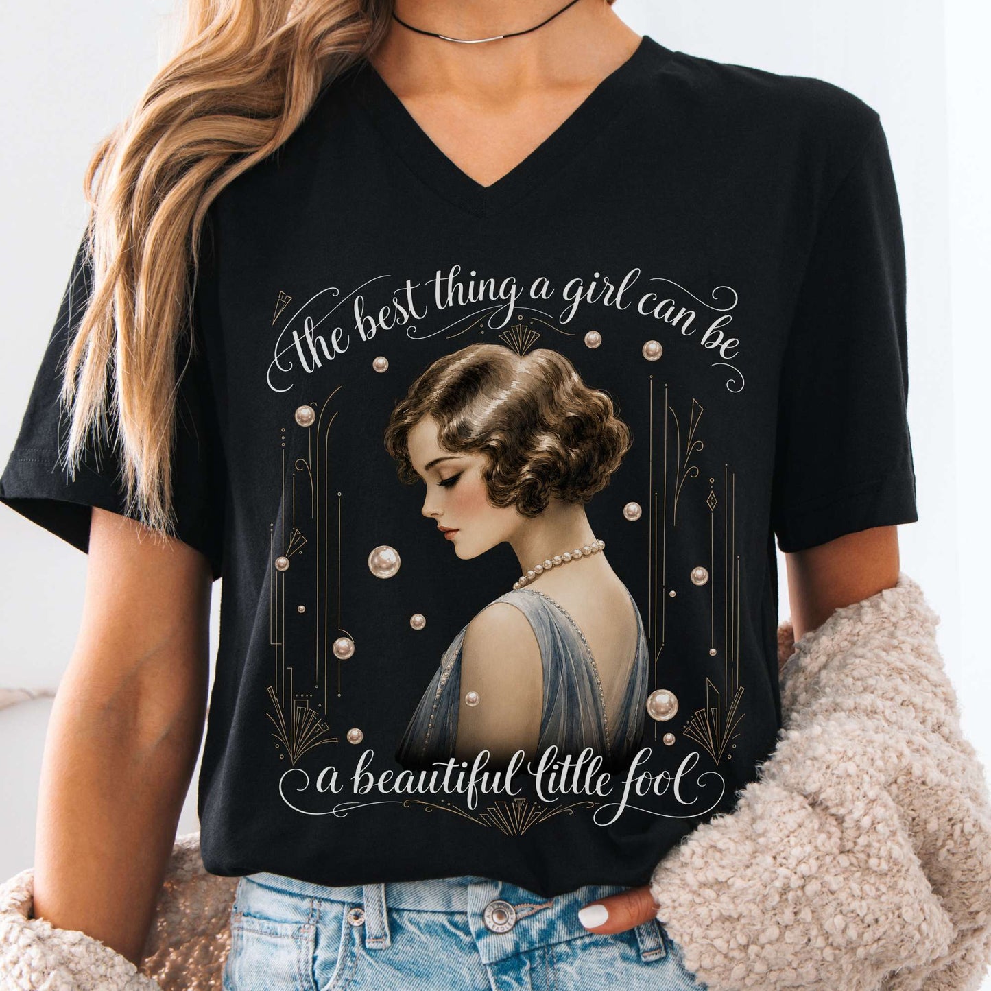 V-neck Black / S A Beautiful Little Fool The Great Gatsby Literary V-Neck The Mystic Eden