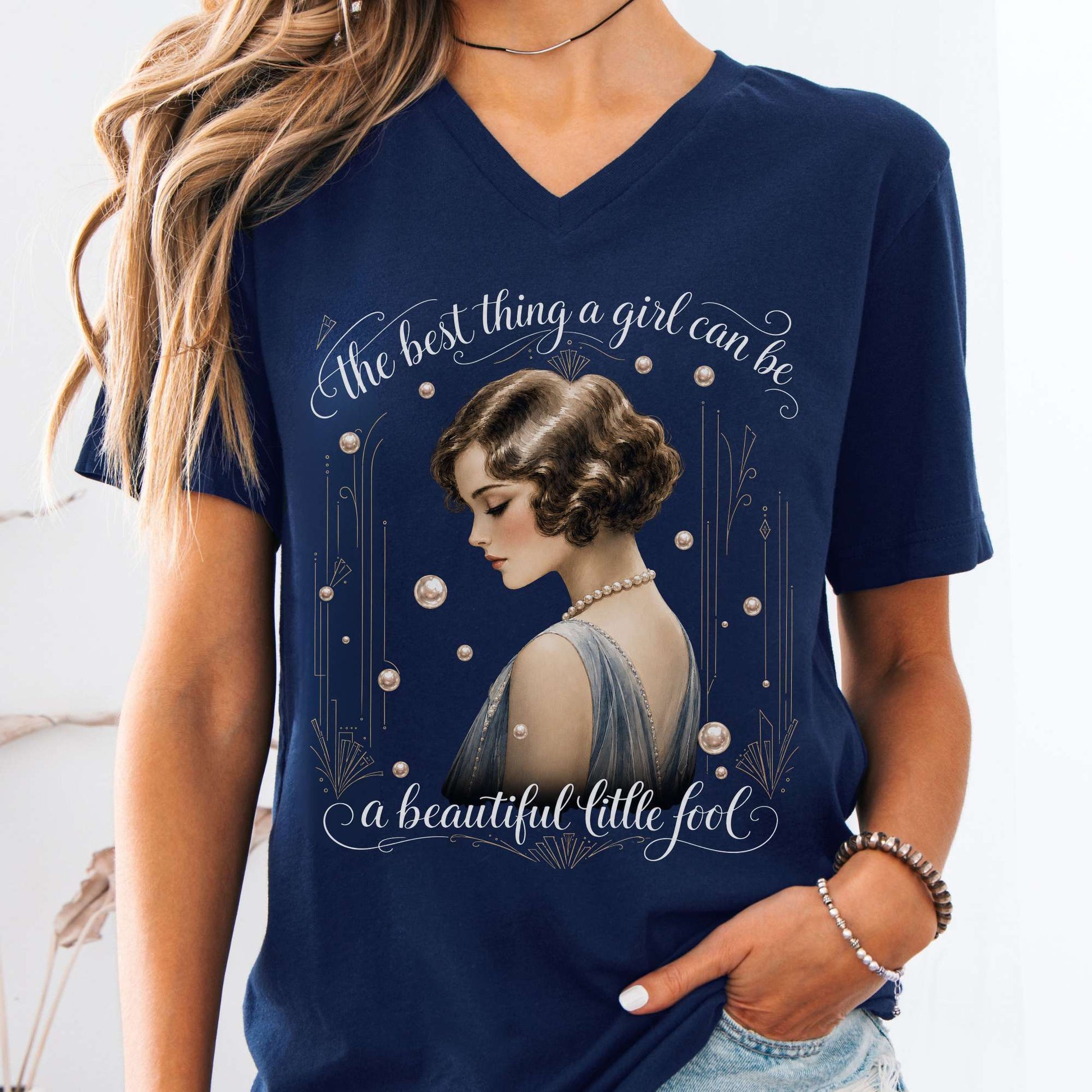 V-neck Navy / S A Beautiful Little Fool The Great Gatsby Literary V-Neck The Mystic Eden
