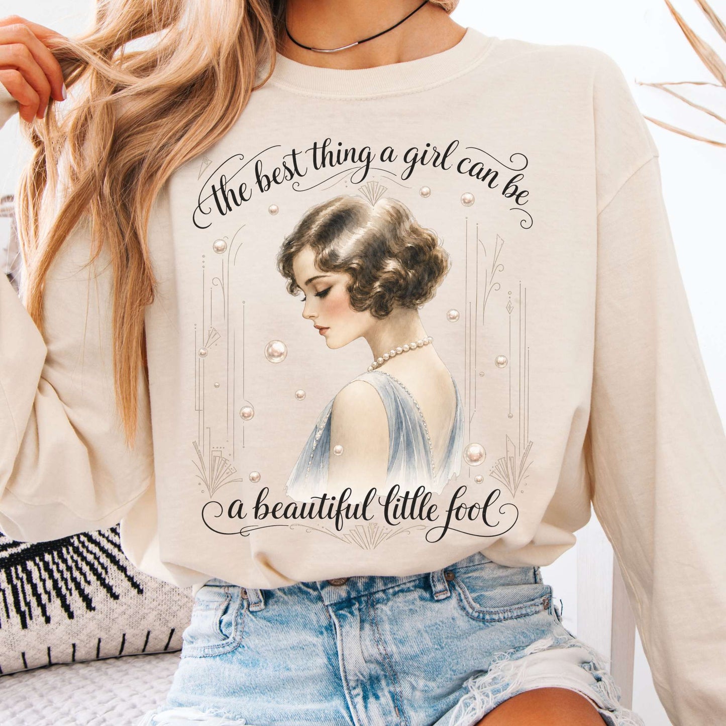 Long-sleeve Ivory / S A Beautiful Little Fool The Great Gatsby Literary Long Sleeve The Mystic Eden