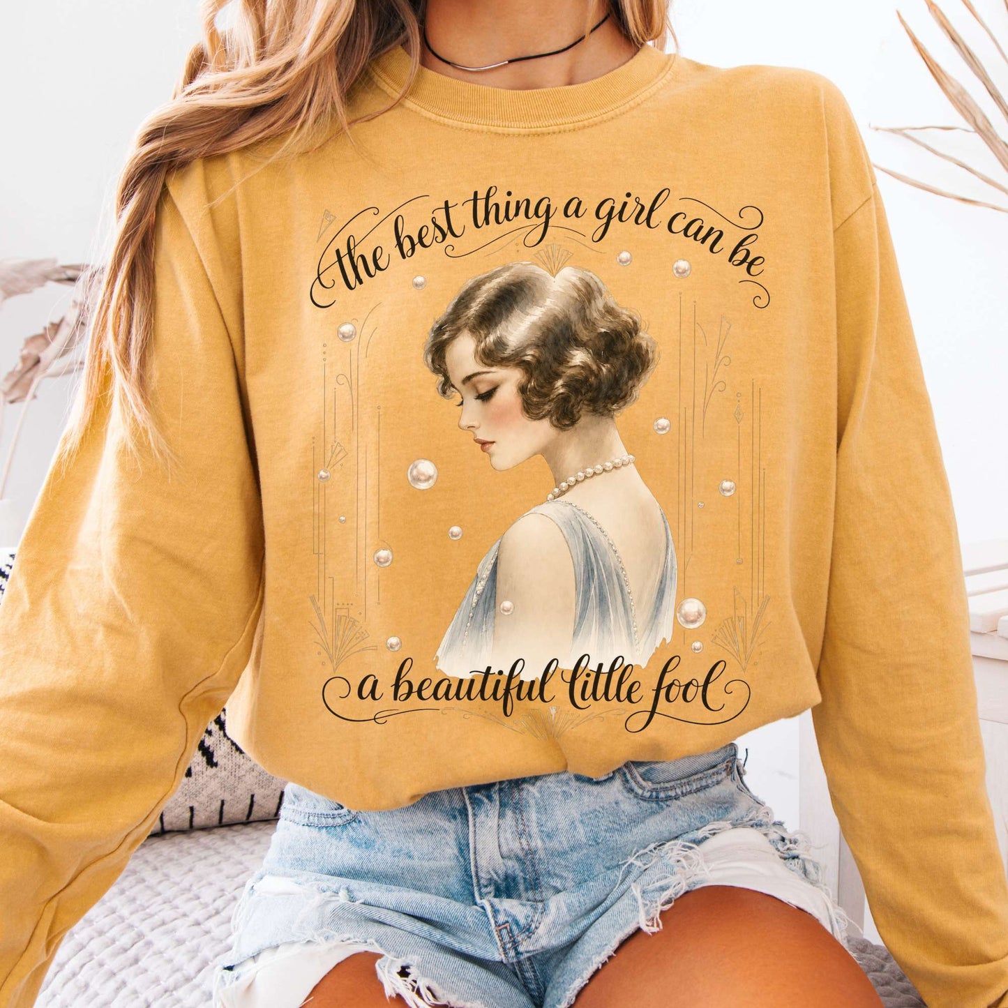 Long-sleeve Mustard / S A Beautiful Little Fool The Great Gatsby Literary Long Sleeve The Mystic Eden