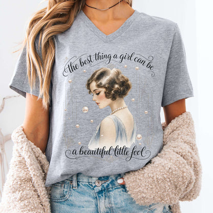 V-neck Athletic Heather / S A Beautiful Little Fool The Great Gatsby Literary V-Neck The Mystic Eden