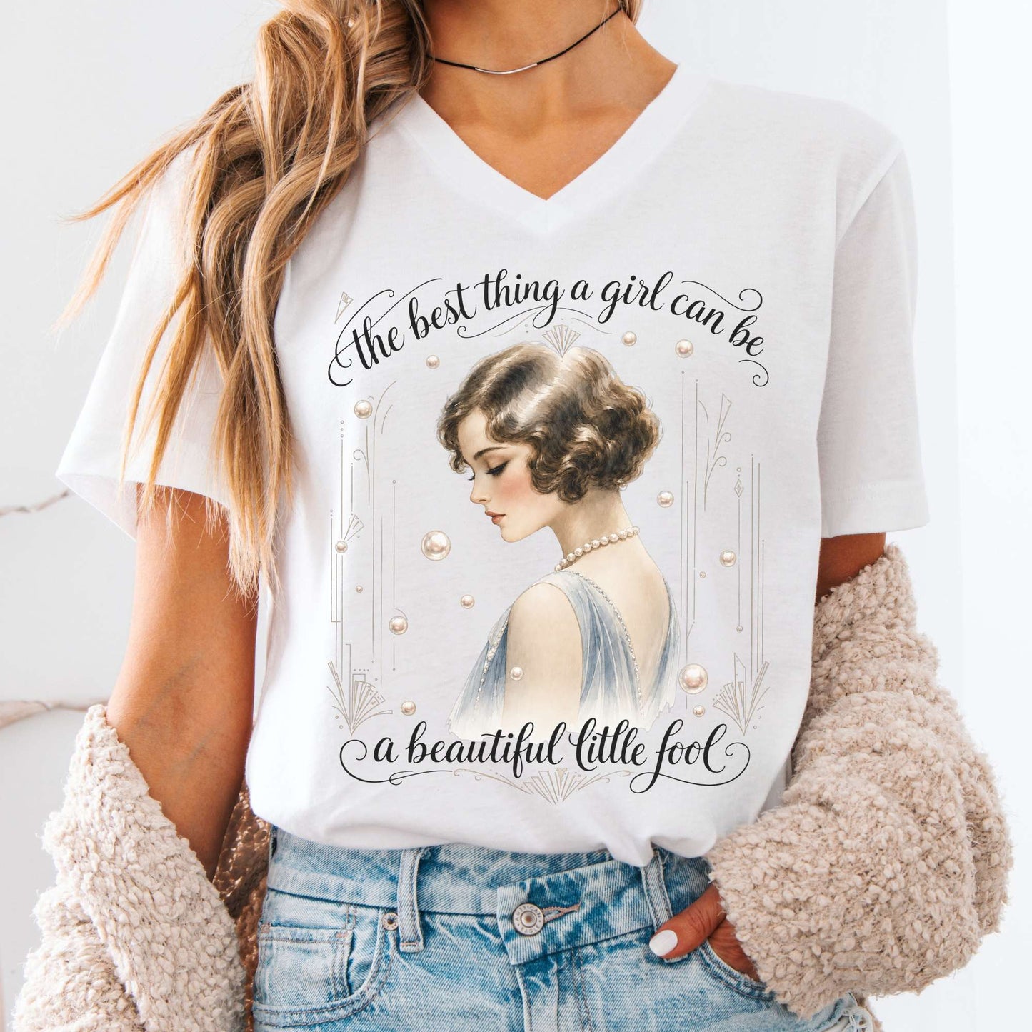 V-neck White / S A Beautiful Little Fool The Great Gatsby Literary V-Neck The Mystic Eden