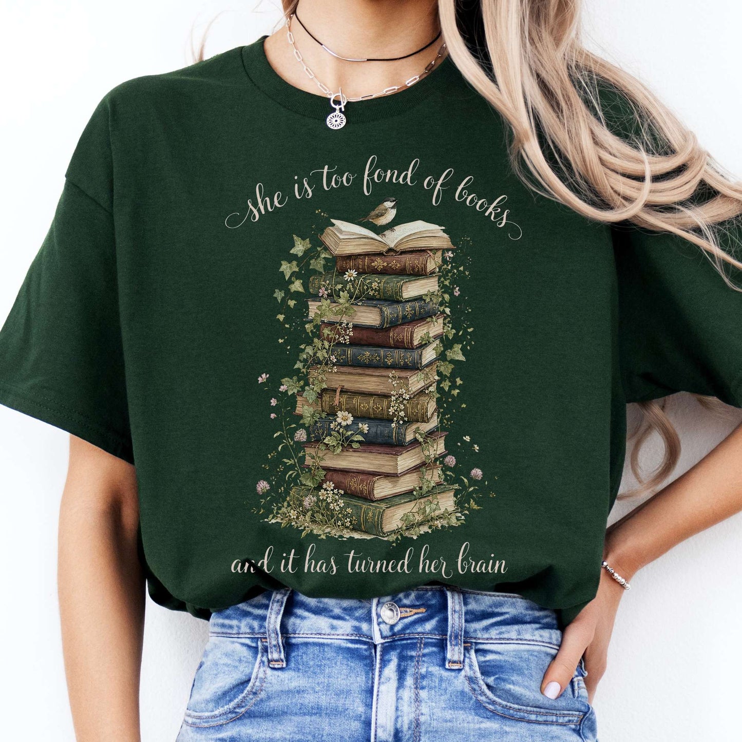 She Is Too Fond of Books Louisa May Alcott Literary T-Shirt