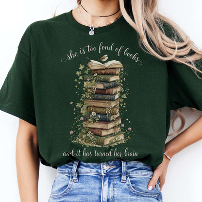 She Is Too Fond of Books Louisa May Alcott Literary T-Shirt