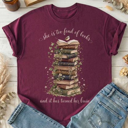 She Is Too Fond of Books Louisa May Alcott Literary T-Shirt