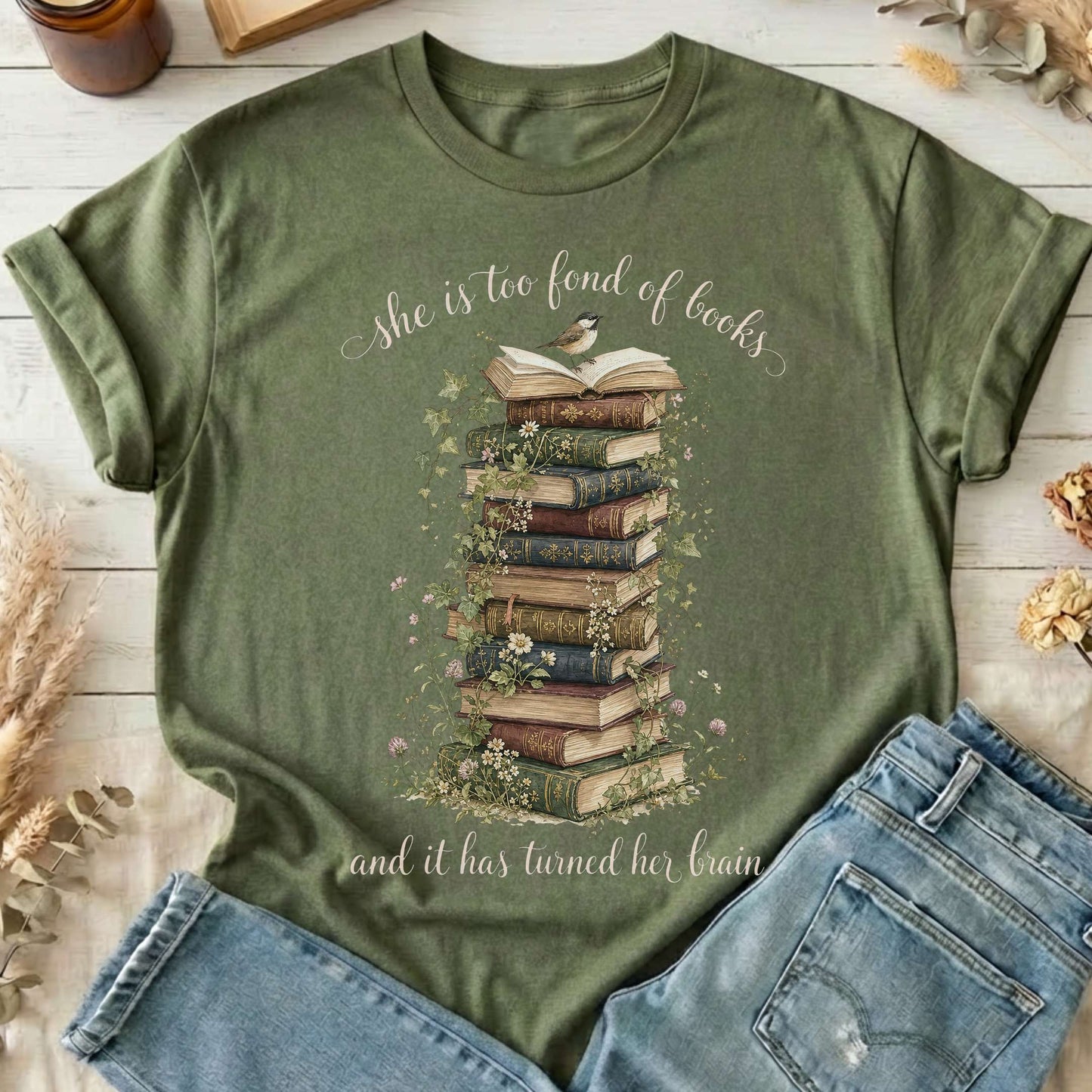 She Is Too Fond of Books Louisa May Alcott Literary T-Shirt