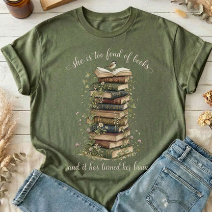 She Is Too Fond of Books Louisa May Alcott Literary T-Shirt