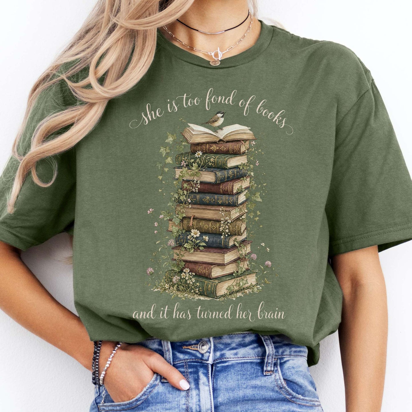She Is Too Fond of Books Louisa May Alcott Literary T-Shirt