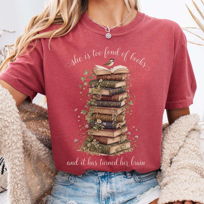 T-Shirt Crimson / S She Is Too Fond of Books Louisa May Alcott Literary T-Shirt The Mystic Eden