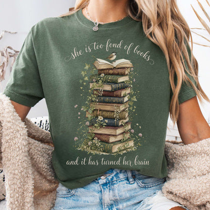 T-Shirt Moss / S She Is Too Fond of Books Louisa May Alcott Literary T-Shirt The Mystic Eden