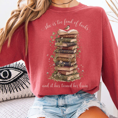 Long-sleeve Crimson / S She Is Too Fond of Books Louisa May Alcott Literary Long Sleeve The Mystic Eden