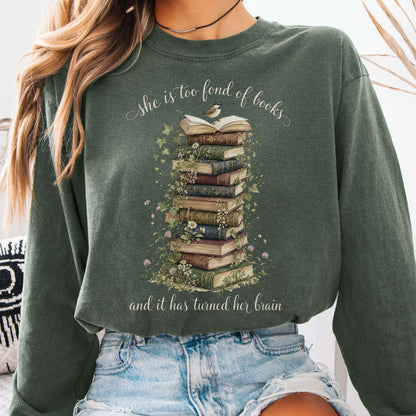 Long-sleeve Hemp / S She Is Too Fond of Books Louisa May Alcott Literary Long Sleeve The Mystic Eden