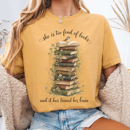 T-Shirt Mustard / S She Is Too Fond of Books Louisa May Alcott Literary T-Shirt The Mystic Eden